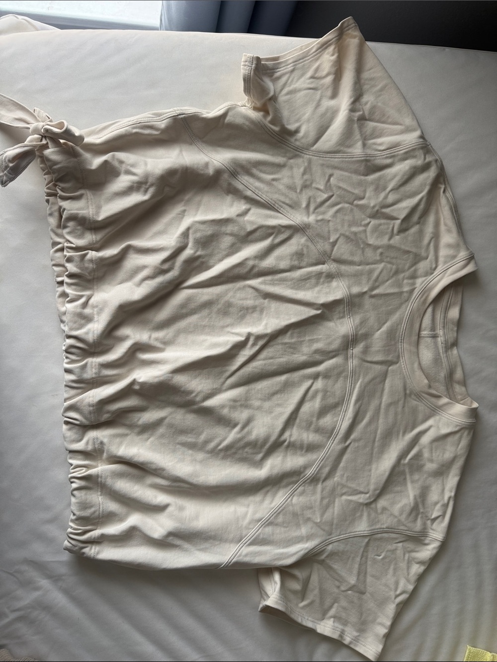 lululemon athletica Cream Short Sleeve Drawstring Crop Top